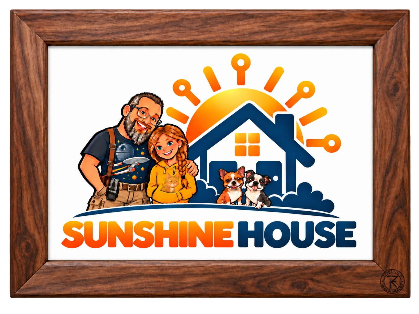Sunshine House walnut-frame family logo